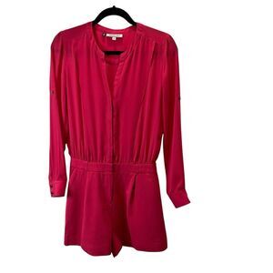 Jennifer Lopez Fushia Hot Pink Long Sleeve Button Up Shorts Romper Womens Size 2